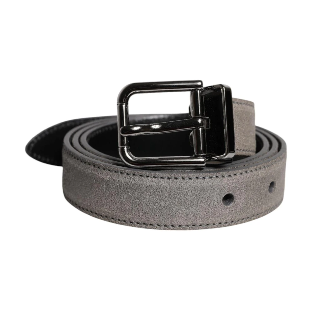 Dolce & Gabbana Men's Gray Leather Belt With Metal Buckle