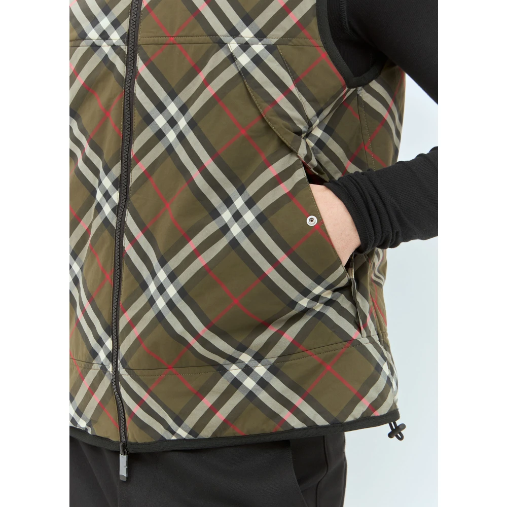 Burberry Geruite Gewatteerde Gilet met Oversized Zakken Green Heren