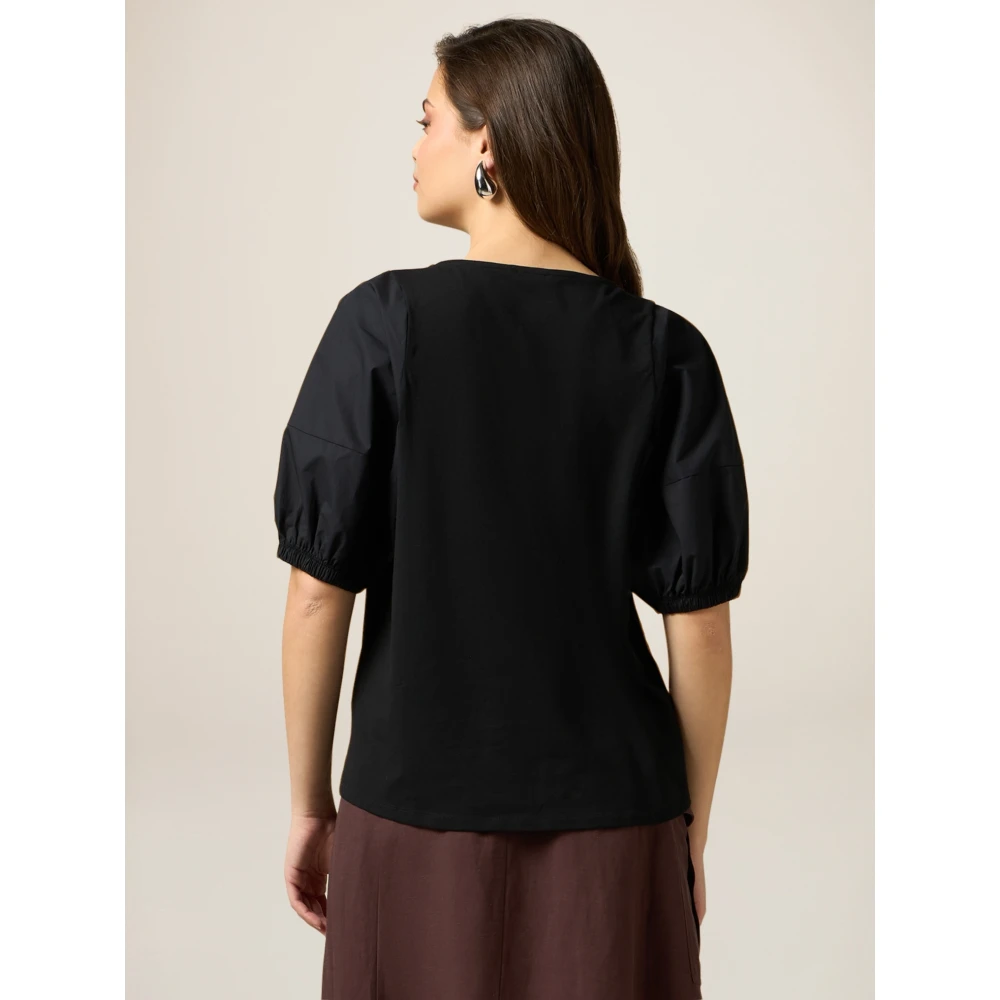 Oltre T-shirt met Pofmouwen Black Dames