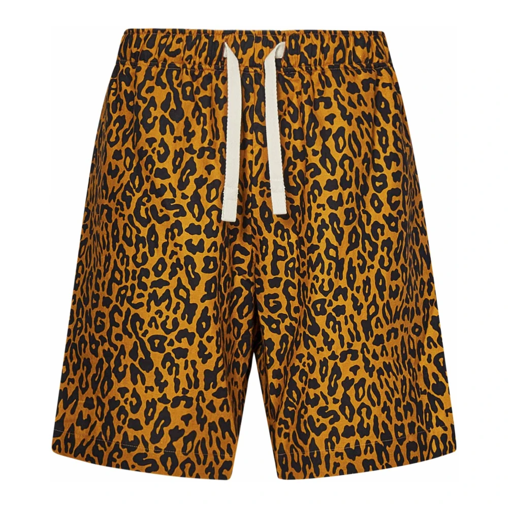 Palm Angels Leopard Print Linen Bermuda Shorts Orange Heren