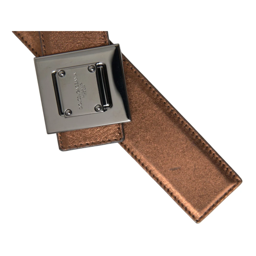 Dolce & Gabbana Metallic Bronze Leren Riem met Vierkante Metalen Gesp Brown Dames