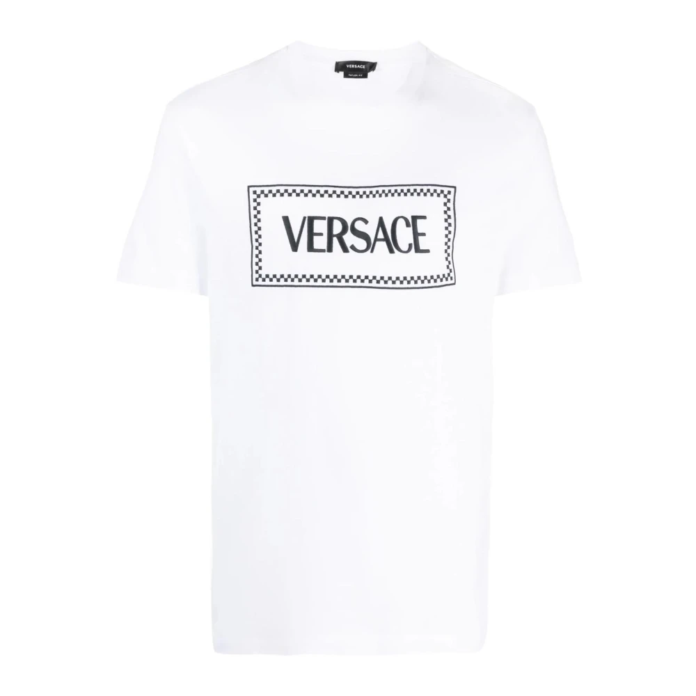 Versace Herren Weiß Logo-Print Baumwoll-T-Shirt