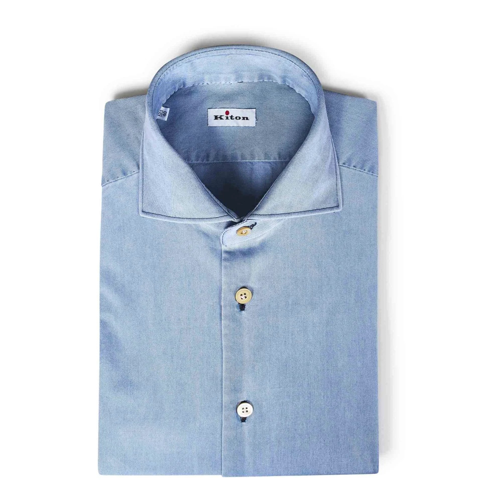 Kiton Blauw Katoenen Overhemd Spreid Kraag Blue Heren