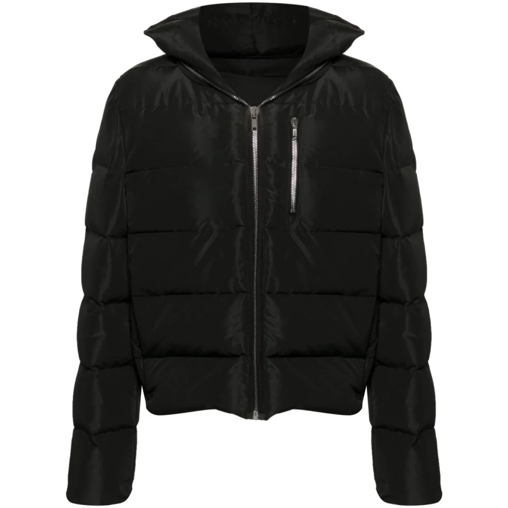 Rick Owens Zwarte Gewatteerde Hoodie Jas Black Heren