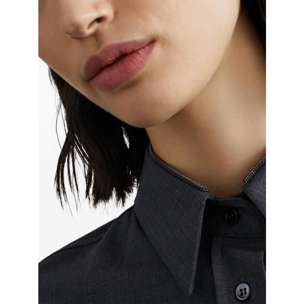 BRUNELLO CUCINELLI Antracietgrijs Overhemd met Monili Kettingdetail Gray Dames