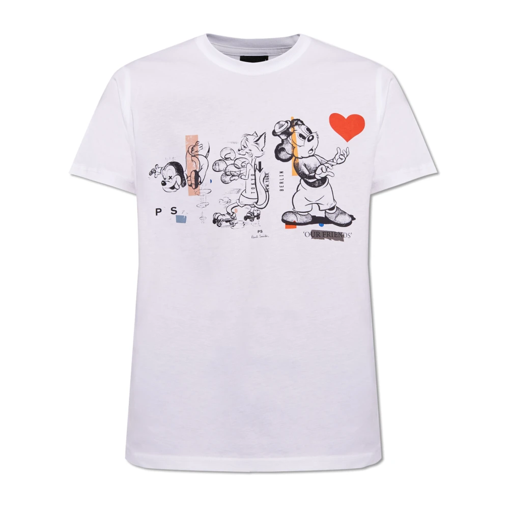 PS By Paul Smith Slim Fit Cartoon T-Shirt White Heren