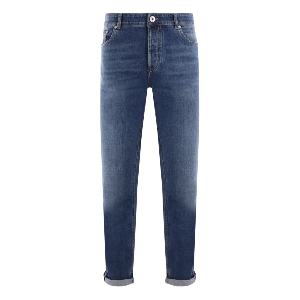 BRUNELLO CUCINELLI Blauwe Katoenen Denim Regular-Fit Jeans Blue Heren