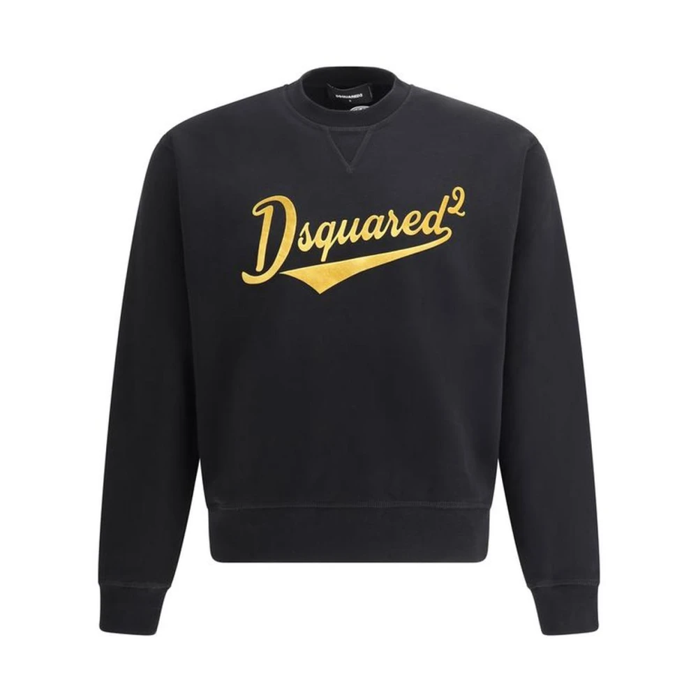Dsquared2 Men's Black Sweatshirts,, Monogram Cotton Sweatshirt With Ribbed Crew 2XL