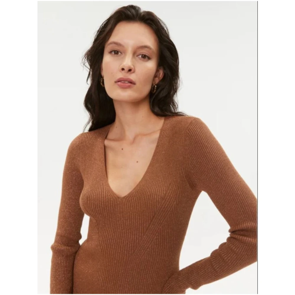 Twinset Jurk met V-hals en Lange Mouwen Brown Dames
