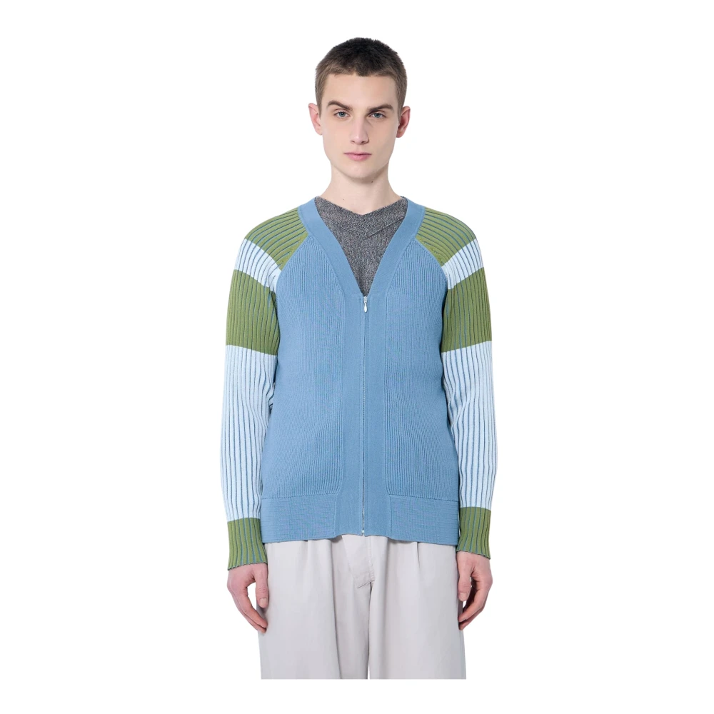 Kiko Kostadinov Multicolor Ribbstickad Cardigan Med Kontrastpaneler
