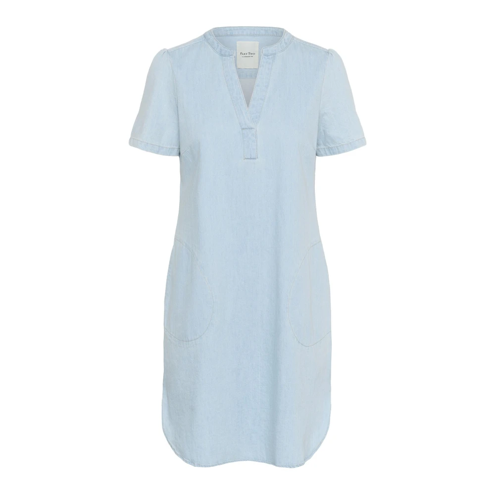 Part Two Blue Short Dresses, Female, 2XS, Whiteish Denim Dress With V-Neck