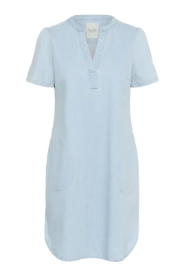 Vitblå Denim Klänning med V-Hals