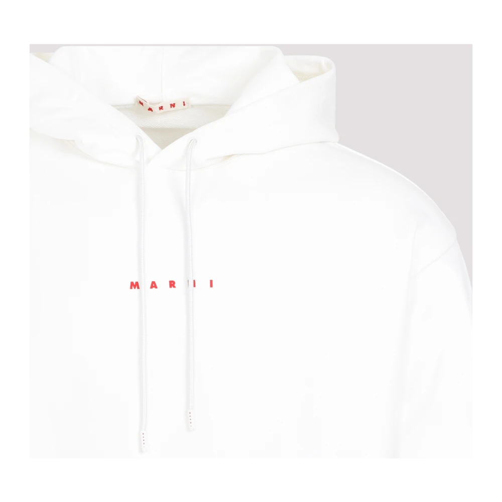 Marni Witte Katoenen Sweatshirt met Rode Handtekening White Heren