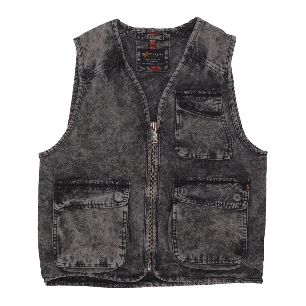 Alpha Industries Men's Black Denim Zip Vest - Waistcoats - L - Jackets