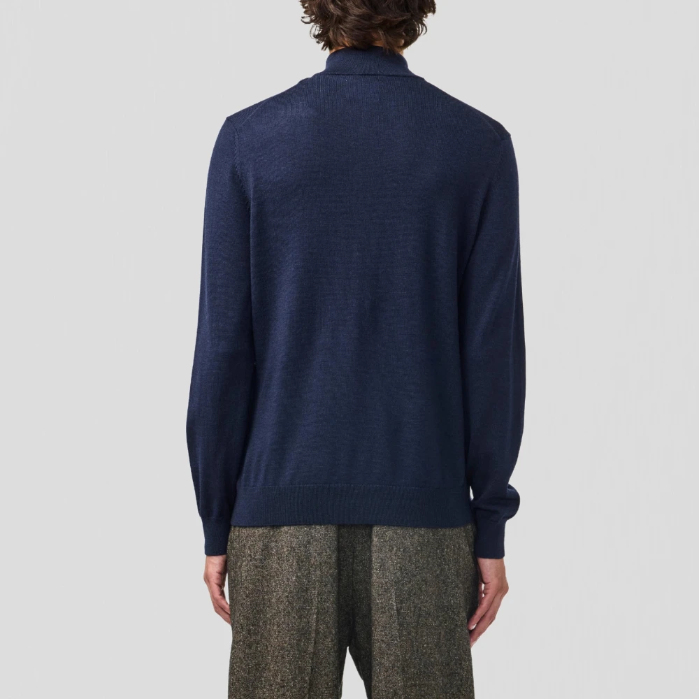 Nn07 Merino Wol Zip Mock Polo Shirt Blue Heren