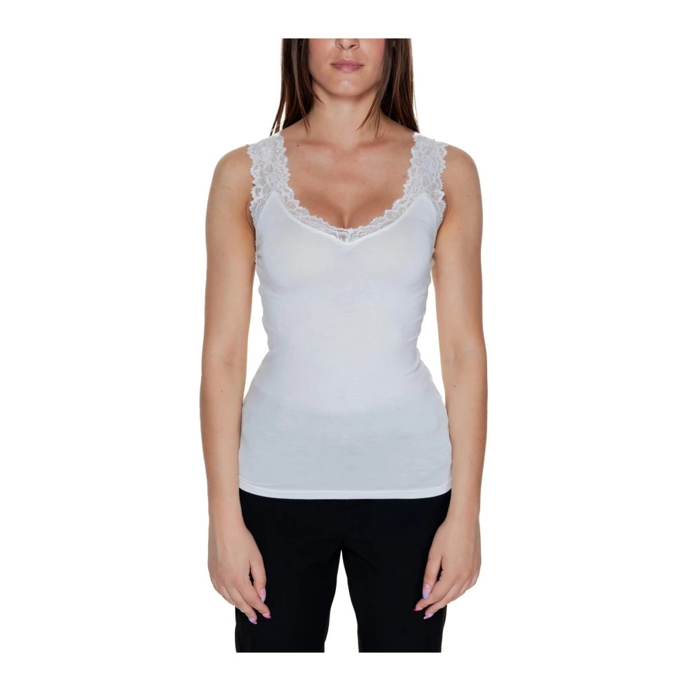 Vero Moda Women's White Lace Trim Camisole Sleeveless Vneck Top - Sleeveless Tops - L- Tops