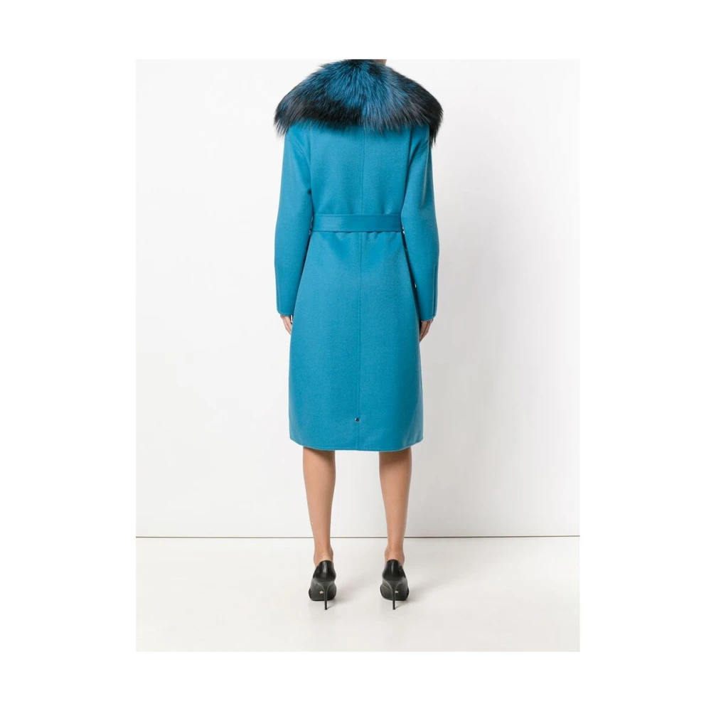Versace Turquoise Bontgevoerde Jas Blue Dames