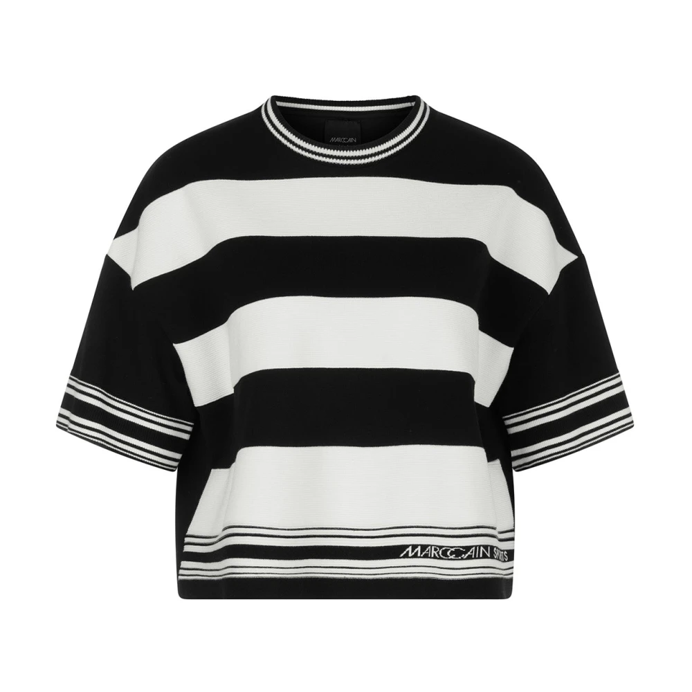 Marc Cain Gestreepte Cropped Pullover Black Dames