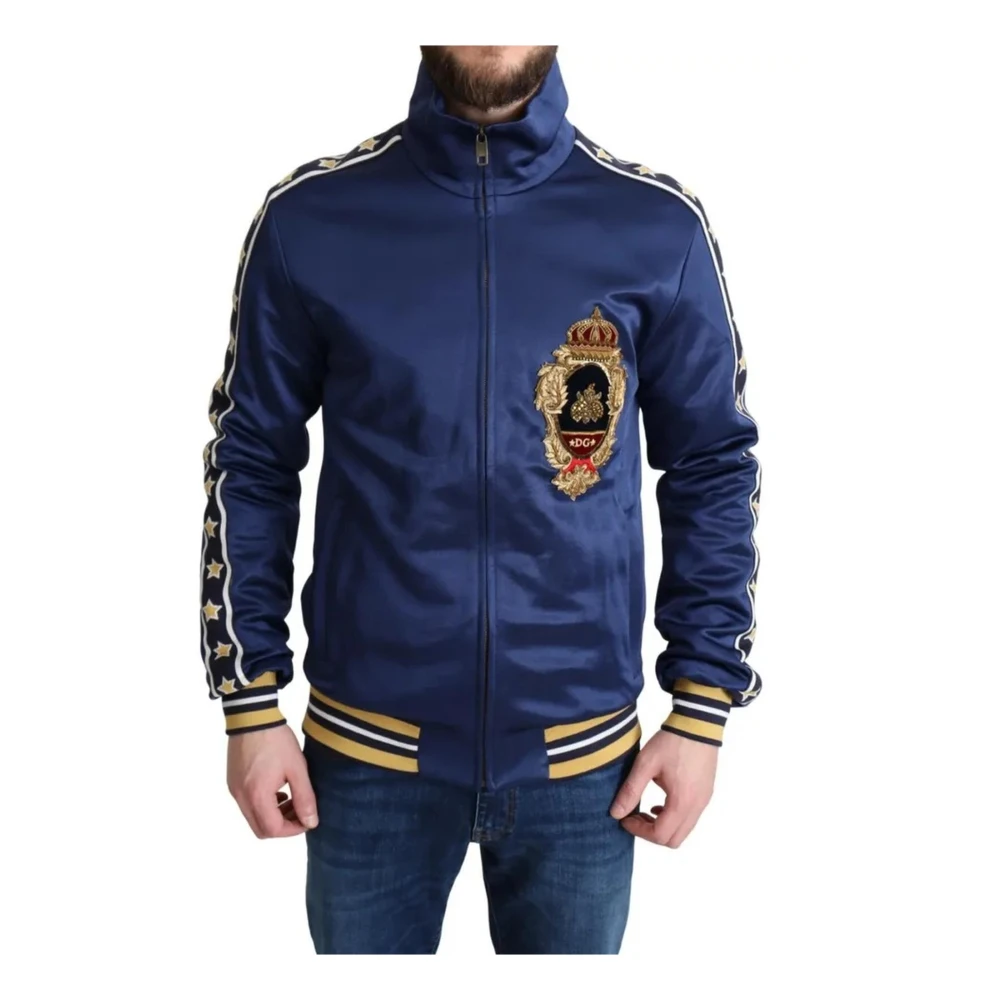 Dolce & Gabbana Blauwe Satijnen Trainingsjack met Sterdetail Blue Heren