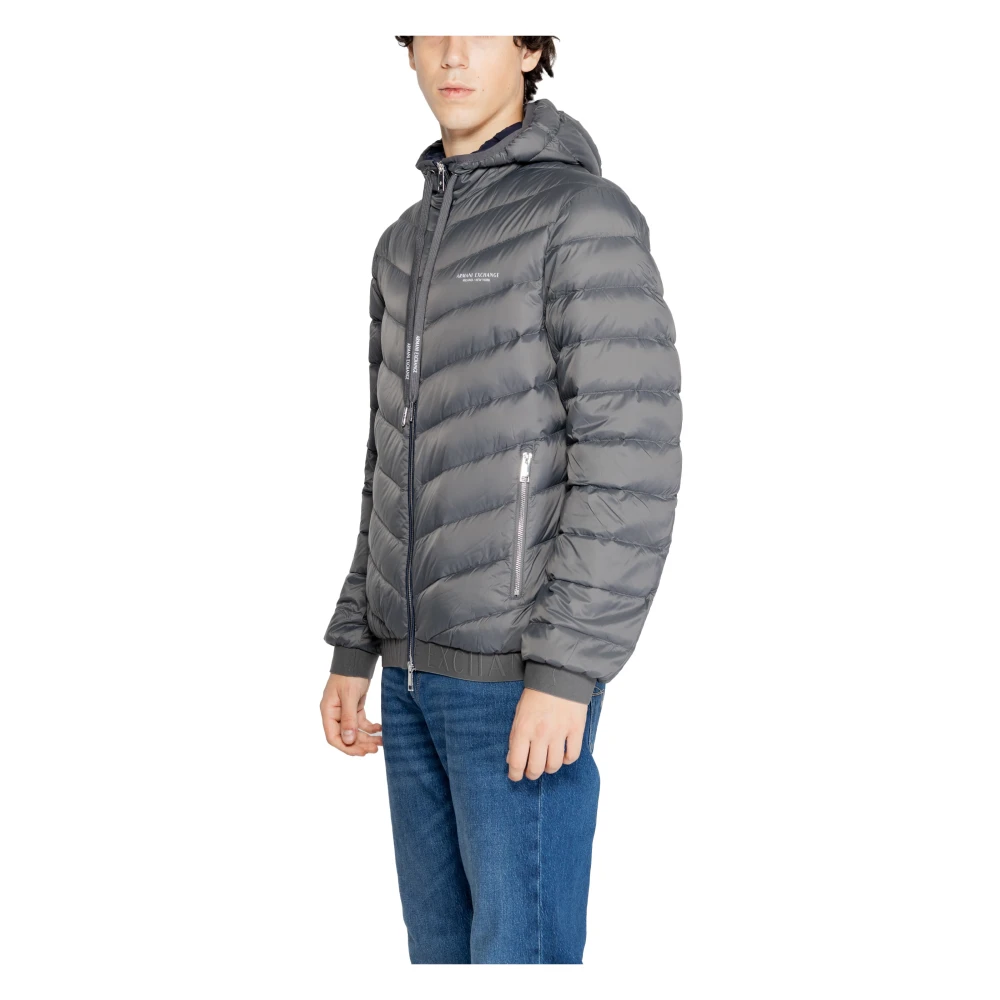 Armani Exchange Volledige Rits Donsjas met Capuchon Gray Heren