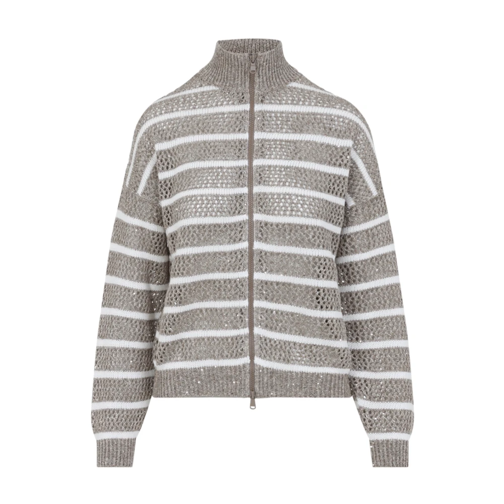 BRUNELLO CUCINELLI Nutshell Zip Up Cardigan Beige Dames