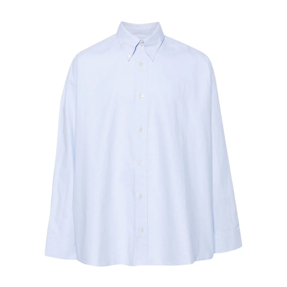 Studio Nicholson Blauw Oxford Katoen Logo Geborduurd Overhemd Blue Heren
