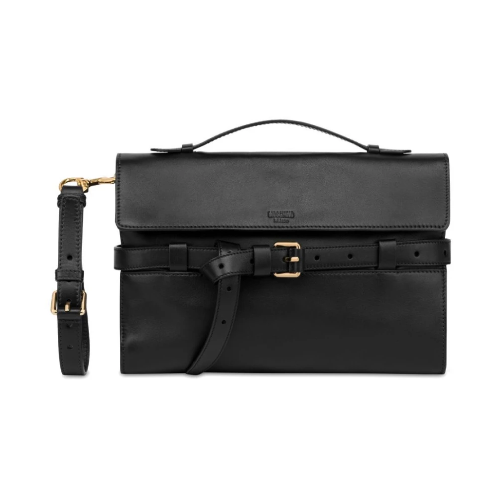 Moschino Zwarte leren handtas met magnetische sluiting Black Dames