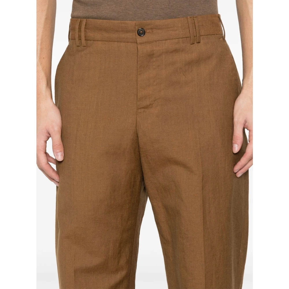 PT Torino Bruine broek met voorknoopsluiting Brown Heren
