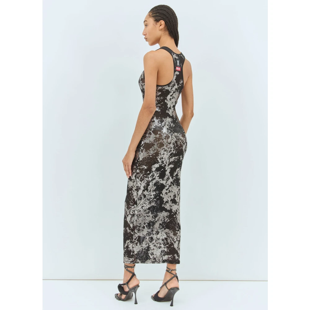 Diesel Glanzende Visnet Slip Jurk Black Dames