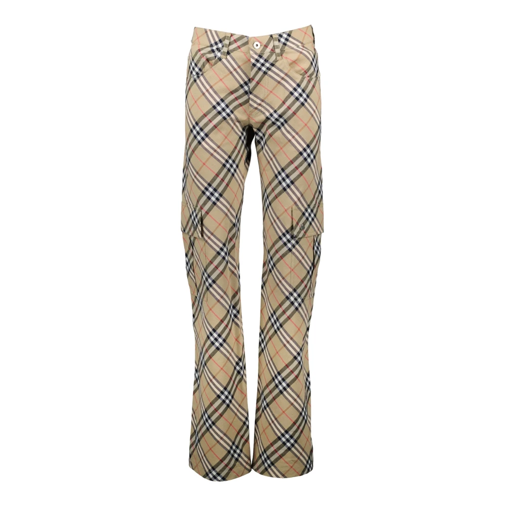 Burberry Vintage Geruite Linnen Broek Beige Dames