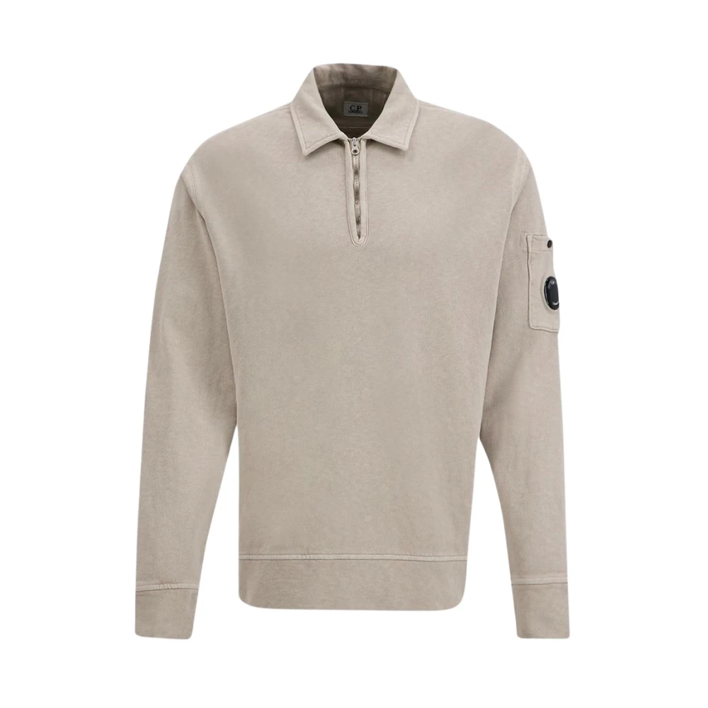 C.p. Company Men's Beige Sweatshirts, 2XL, Polo Collar Sweatshirt