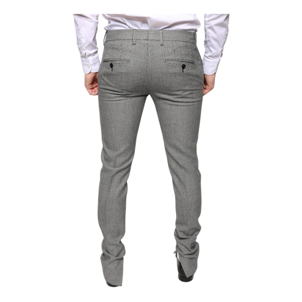 Dolce & Gabbana Grijze Tartan Wol Skinny Broek Gray Heren