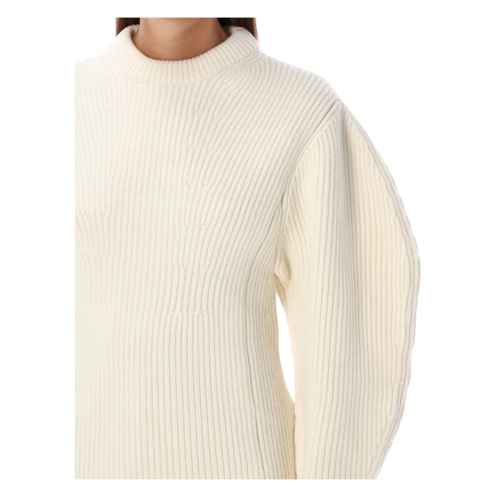 Jil Sander Ballonmouw Gebreide Chalk Sweater Beige Dames