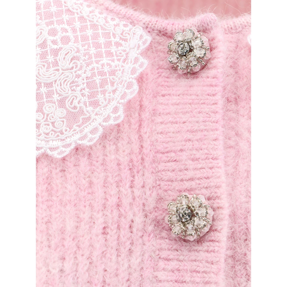 Self Portrait Alpaca Blend Lace Detail Cardigan Pink Dames