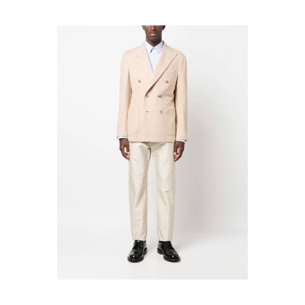 Gabo Napoli Dubbelrijige camelblazer Beige Heren