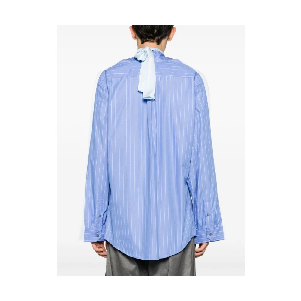 Y Project Blauw Gestreept Overhemd met Sjaal Detail Blue Heren