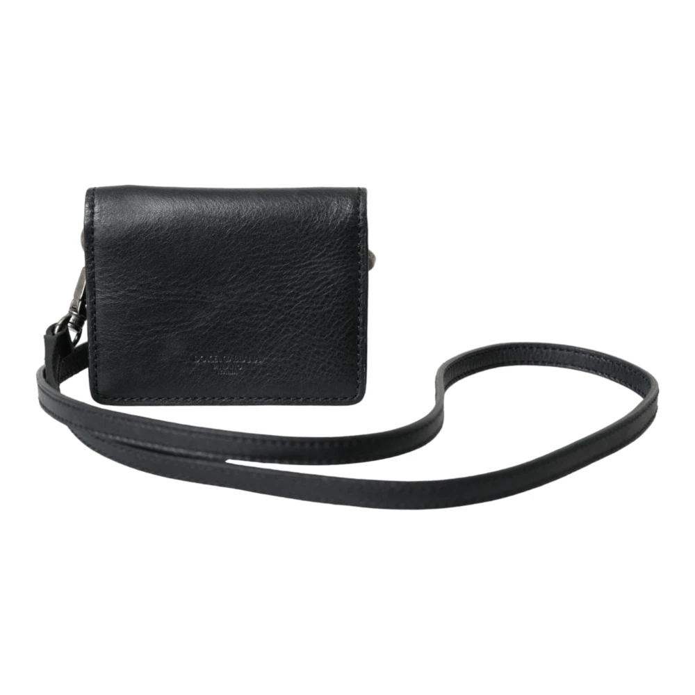 Dolce & Gabbana Zwarte leren Bifold Sling Cardholder Portemonnee Black Dames