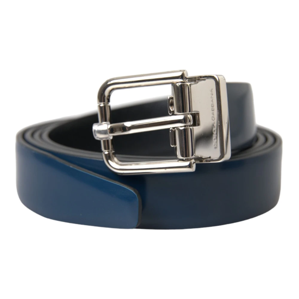 Dolce & Gabbana Navy Blue Leren Metalen Gesp Riem Blue Heren