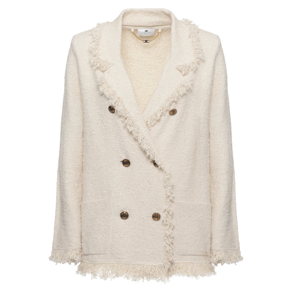 Elisabetta Franchi Beige Blazers, Female, Xs, Bouclé Knit Jacket With Fringes