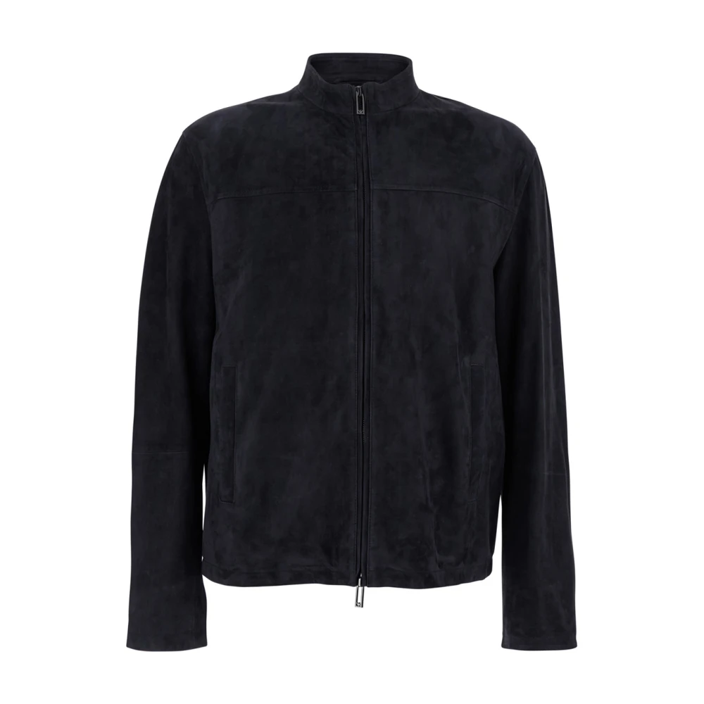 Emporio Armani, Jacka, Herr, L, Mocka, Blå Mockajacka med Hög Krage