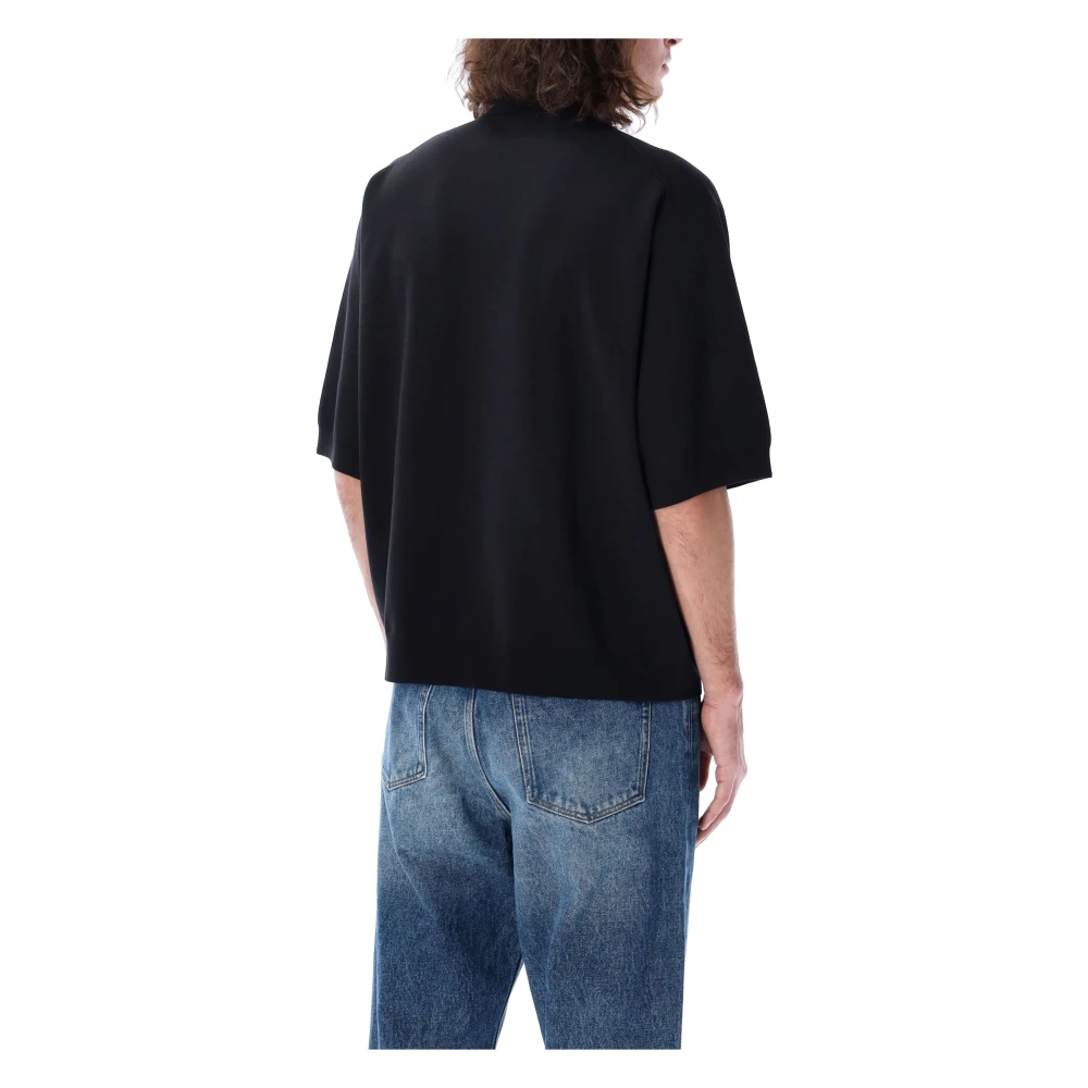 Studio Nicholson Donkerste Marineblauw Rico Gebreid Poloshirt Black Heren