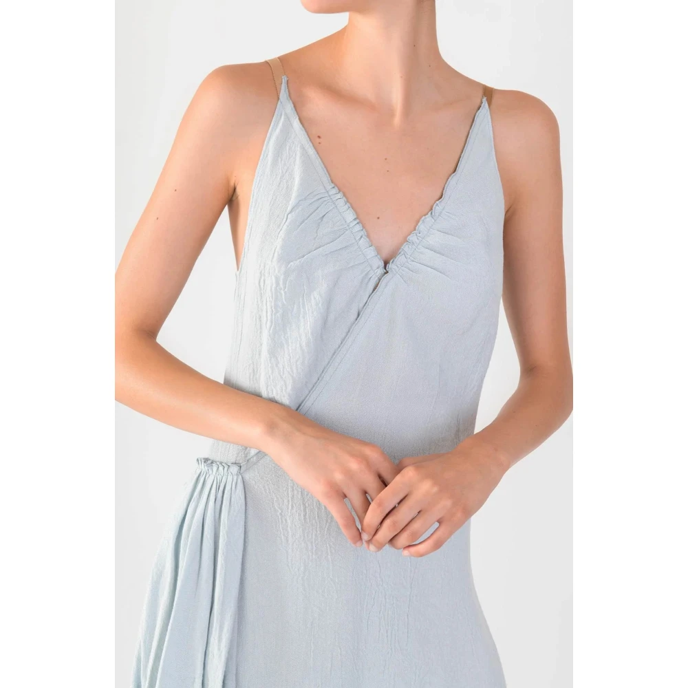 Alysi Asymmetrische Crepe Jurk met Gerimpelde Halslijn Blue Dames