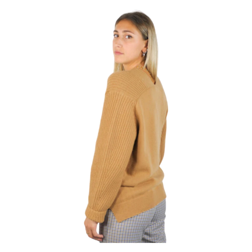 Iblues Zachte Wol Cashmere V-Hals Trui Beige Dames