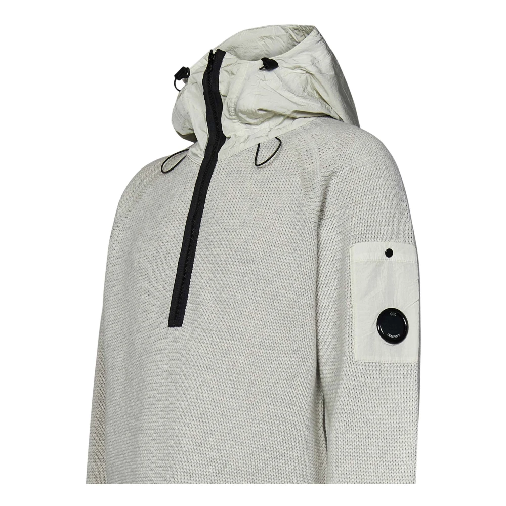 C.P. Company Witte Sweater met Halve Rits Eco-Chrome Capuchon White Heren