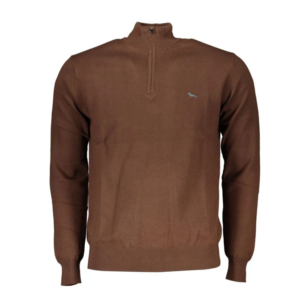 Harmont & Blaine Men's Brown Embroidered Half-Zip Sweater