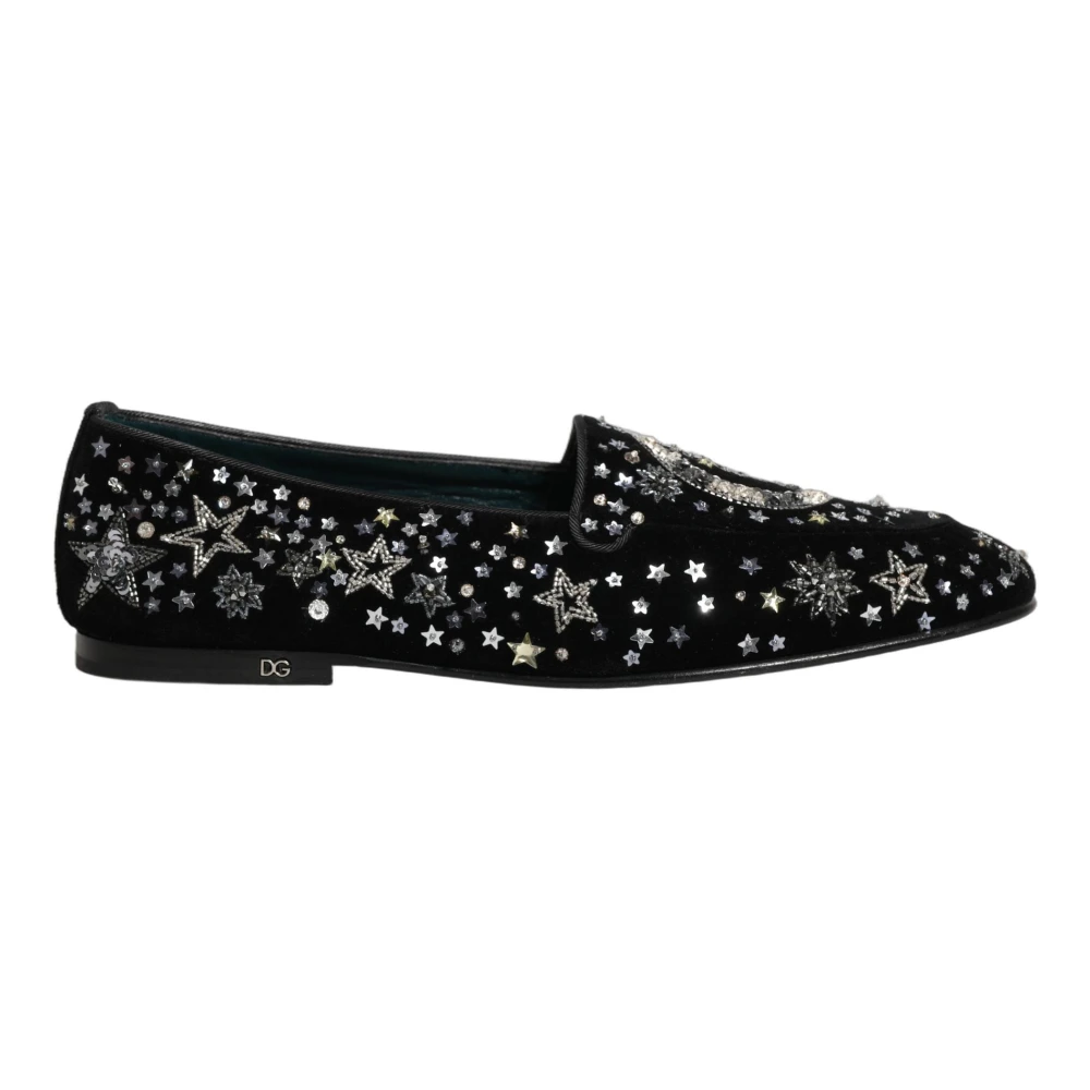 Dolce & Gabbana Loafers, Male, 10 Uk, Crystal-Embellished Dress Loafers Black