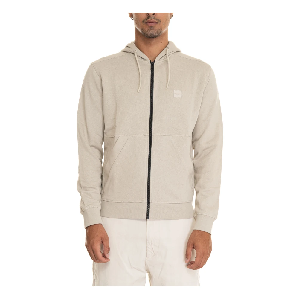 Boss Gecapuchonde Katoenen Sweatshirt met Rits Beige Heren