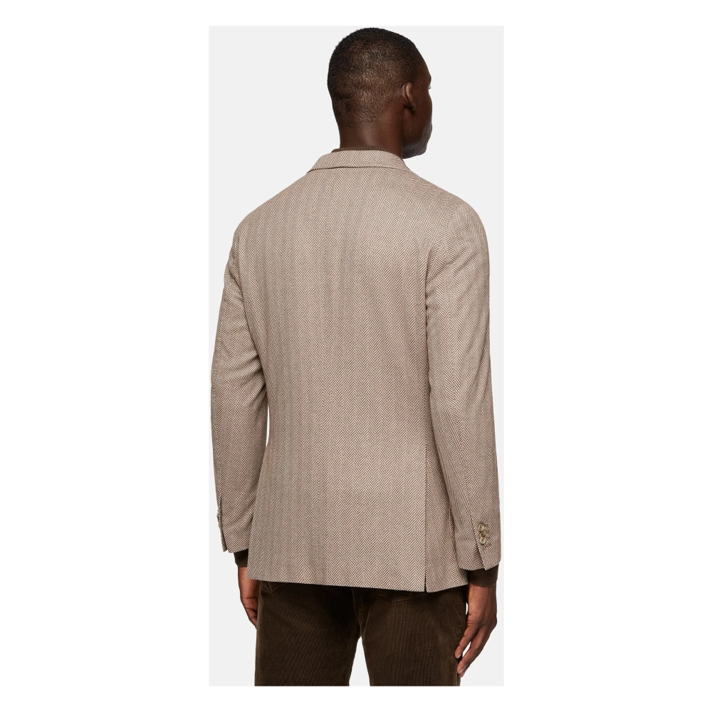 Boggi Milano Herringbone Jersey Blazer Style Cernobbio Beige Heren