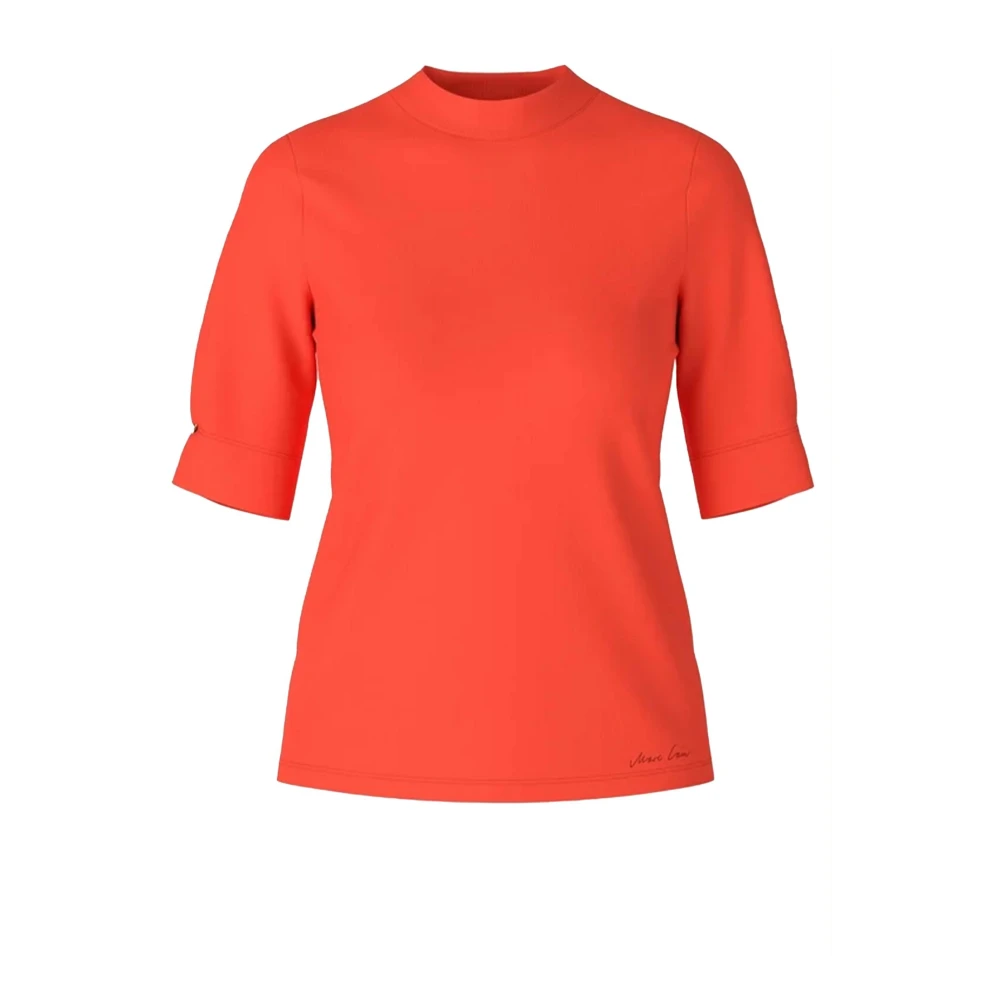 Marc Cain Basis T-shirt met halve mouwen en decoratieve knoop Red Dames