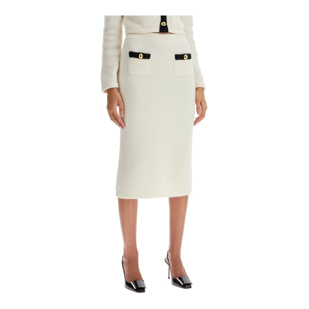 Alessandra Rich Alpaca Blend Midi Rok met Zakken White Dames